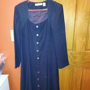 Chaus Dress Navy Blue Long Sleeve Button Front Lined size 12